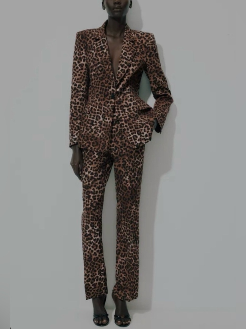Zara Leopard-Print Tailored Pantsuit in Brown and Black